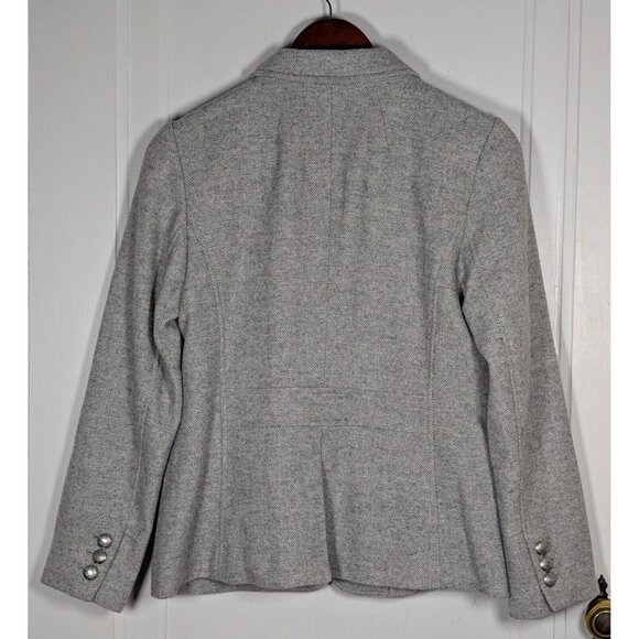 Talbots Gray Blazer 2 Button Notched Lapel Wool Blend Womens Size 8 Petite Work - Picture 2 of 4